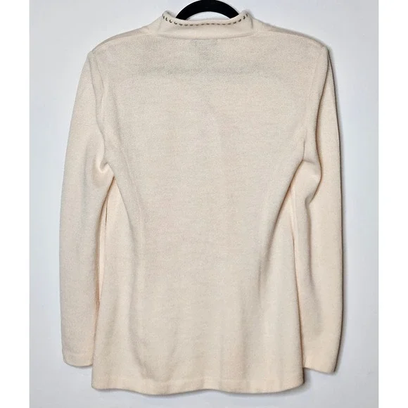 St. John Collection Wool Blend Knit Studded Career Ivory Neutral Cardigan Size 6